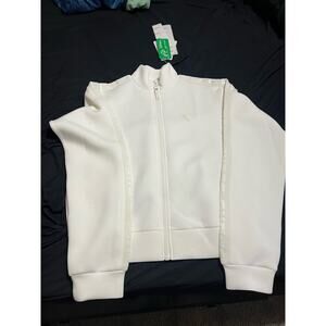 GUESS EcoVero Women’s XL White Zip-Up Track Jacket - Stylish & Sustainable